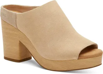 Toms Florence Sandals Womens Honey Beige Suede Peep Toe Block Heel HTAT516