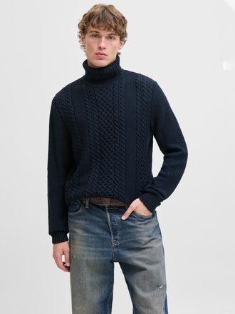 Jack & Jones Rollkragenpullover JACK & JONES JJPAUL KNIT ROLL NECK, Herren, Gr. XS, sky captain, Strick, Obermaterial: 82% Polyacryl, 18% Baumwolle, unifarben, reg