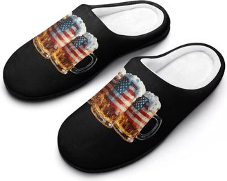 Generic Beer U.S. Flag 4th of July Mens House Slippers Memory Foam Washable Cotton Slip on Home Shoes