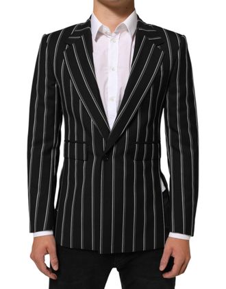Dolce & Gabbana Mens Black Stripes Sicilia 1 Button Suit Blazer