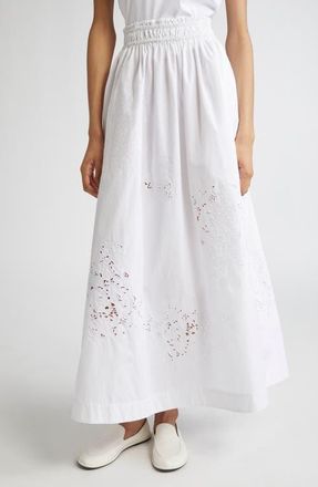 Lafayette 148 New York Eyelet Organic Cotton Poplin Maxi Skirt in White at Nordstrom, Size X-Small