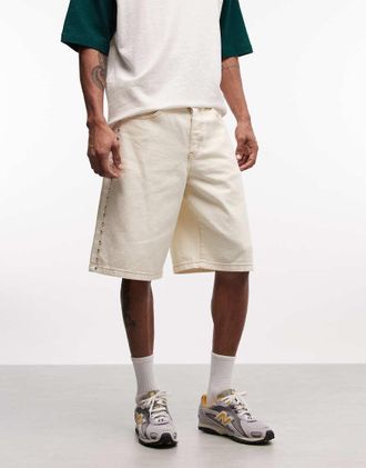 Liquor & Poker Jorts in denim lavaggio &eacute;cru con borchie sul lato-Neutro