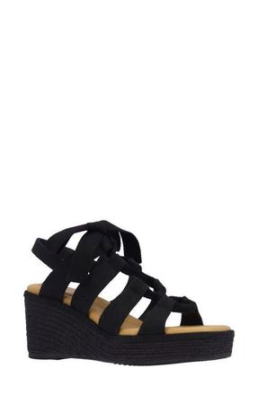 J. Rene&eacute; Garlynn Lace-Up Platform Wedge Sandal in Black at Nordstrom, Size 10.5
