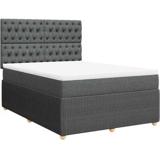 vidaXL Cama Box Spring Con Colch&oacute;n Tela Gris Oscuro 140x200 Cm