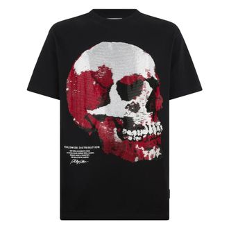 Philipp Plein Tops, Heren, Zwart, S, Katoen, Round Neck T-Shirt Skull