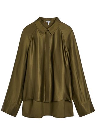 Loewe Cape-effect Satin Shirt - Khaki - 40 (UK12 / M)