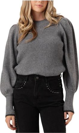 Co'Couture Truien & Vesten, Dames, Grijs, L, Dames Truien & vesten Row Puff Knit