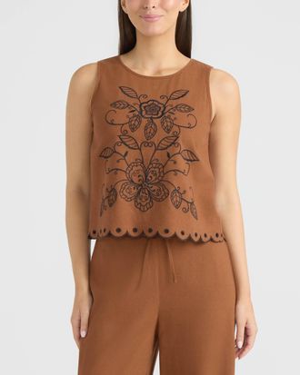 Ellen Tracy Sleeveless Top with Embroidery