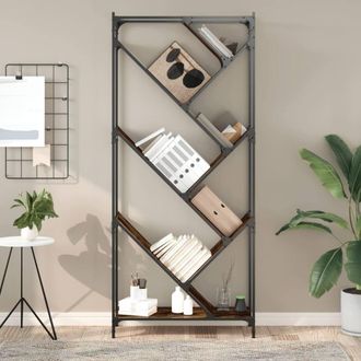 Berkfield Home Durable Bookcase Smoked Oak 79x30x180 cm Engineered Wood & Metal in Brown | Size: 79 x 30 x 180 cm