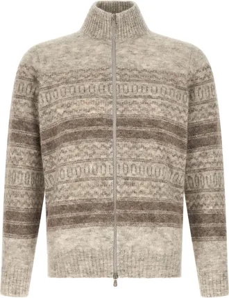 Brunello Cucinelli Beige Alpaca Leather Mens Cardigan