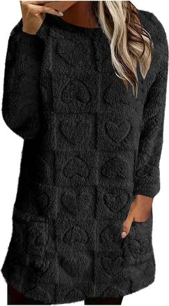 Generic KUIH Long Sweatshirt Women Teddy Fleece Jumper Oversized Pullover Tops Long Sleeve Sweaters Solid Loose Fit Fuzzy Fluffy Sweatshirts Ladies Round Neck