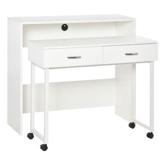 OEM Escritorios Apilables Conjunto De 2 Mesas Escritorio Para Ordenador Port&aacute;til Con Ruedas 2 Cajones Para Oficina 100x36x88 Cm Blanco