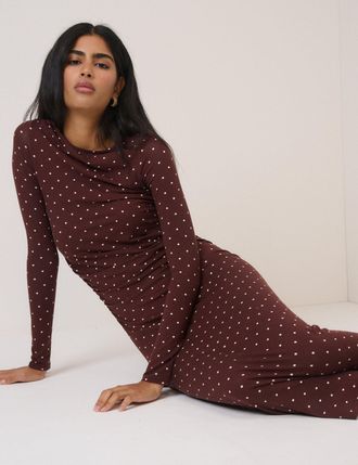 Nobody's Child Chocolate Brown Polka Dot Laurella Midi Dress