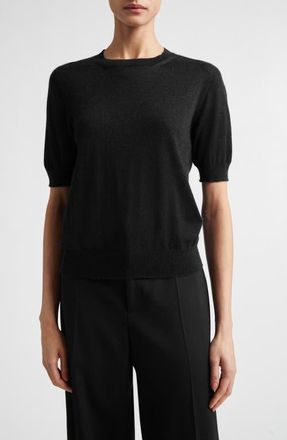 Johnstons of Elgin Honor Short Sleeve Cashmere Crewneck Sweater in Black at Nordstrom, Size X-Small