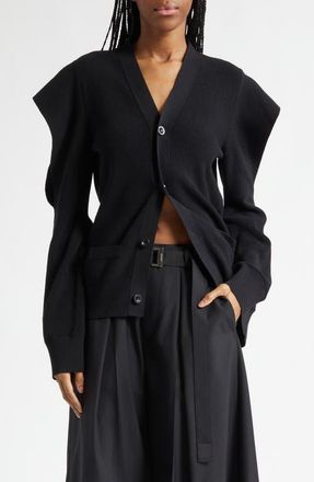 sacai Rib V-Neck Cardigan in Black at Nordstrom, Size 1