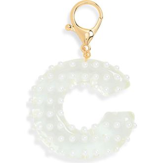 Leith Faux Pearl Initial Bag Charm in C- Clear- White- Gold at Nordstrom Rack