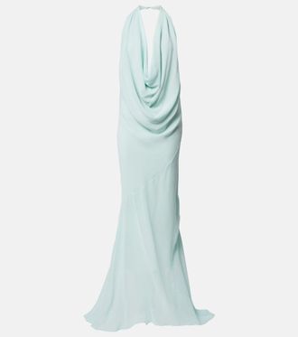 MUGLER Draped sheer silk crepe georgette gown