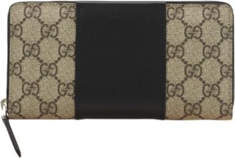 Gucci Beige Black Leather Long Wallet (Bi-Fold) (Pre-Owned)