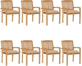 vidaXL Sillas De Jard&iacute;n Apilables 8 Uds Madera De Teca Con Cojines Vidaxl