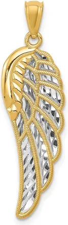 Diamond2Deal 14k Yellow Gold Rhodium Polished Two Level Angel Wing Pendant