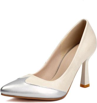 Generic Womens High Heeled Court Shoes Pointed Toe PU Leather Pumps Slip on Party Prom Dress Shoes,Beige,4.5 UK