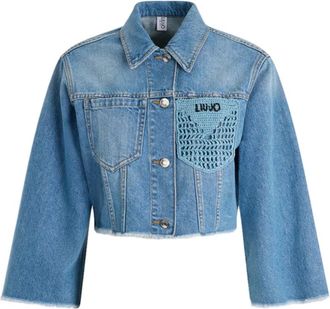Liu Jo Denim Cropped Jack met Rafelranden - Dames - Spijkerjassen - Blauw - S - Denim - Jassen