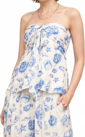En Cr&egrave;me Seashell Print Strapless Ribbon Top In White