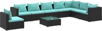 vidaXL Set De Muebles De Jard&iacute;n 9 Pzas Y Cojines Rat&aacute;n Sint&eacute;tico Negro Vidaxl