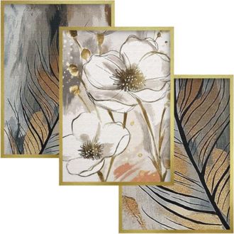 OEM P&oacute;steres Cuadros De Pared Hojas Doradas Flores Beige Decoraci&oacute;n Decoraci&oacute;n De Sala De Estar