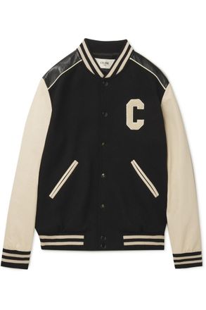 Celine Appliquéd Wool-Blend and Leather Varsity Jacket