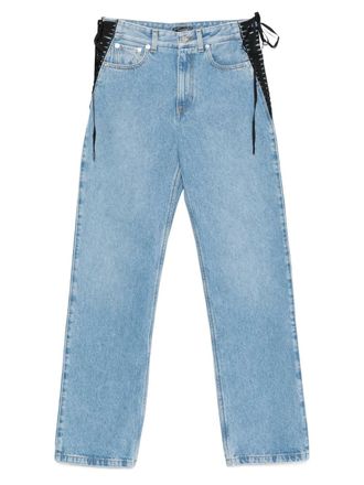 MUGLER lace-up detail cotton jeans - Blue