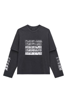 Rta Loris Double Layer Long Sleeve Graphic T-Shirt in Black Smoky at Nordstrom, Size Xxx-Large