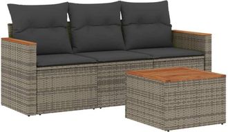 vidaXL Set De Sof&aacute;s De Jard&iacute;n 4 Pzas Y Cojines Rat&aacute;n Sint&eacute;tico Gris Vidaxl