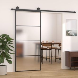 Berkfield Home Sliding Door Frosted ESG Glass & Aluminium 90x205 cm Black
