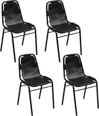 vidaXL Vidaxl - Sillas De Comedor 4 Unidades Cuero Aut&eacute;ntico Negro