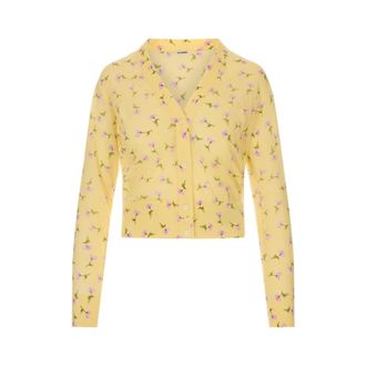 Jil Sander Cardigans, female, Yellow, Size: XL Cotton Blend Printed Cardigan