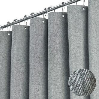 OEM Cortina De Ducha Elegante De Lino Con Ganchos De Metal Plateado, Aspecto De Tela Impermeable, Gran Cobertura Para Ba&ntilde;era, 300 Cm De Ancho X 200 Cm De 
