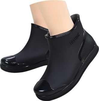 Generic Womens Rain Boots, Ankle Wellies Women Short Wellies Short Wellington Boots Garden Black Wellies for Fishing Walk Mud Dogs Boot chelsea Ankle Boot Out