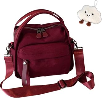 Generic Crossbody Shoulder Bag, Nylon Front Pocket Handbag for Women 2025, Waterproof Large Capacity Cross Body Bag Outdoor (Wine red)