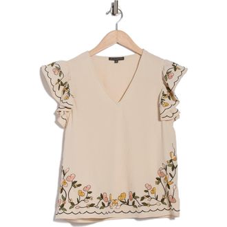 Adrianna Papell V-Neck Embroidered Top in Pale Oak at Nordstrom Rack, Size X-Small