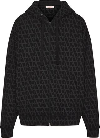 Valentino Garavani Logo Print Zip-Up Hoodie - Heren - Vesten met rits - Zwart - M - Katoen - Hoodies & sweatvesten