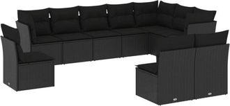vidaXL Vidaxl - 10 Piece Garden Sofa Set with Cushions Black Poly Rattan