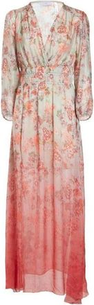Guess Bloemen V-hals 3/4 Mouw Jurk - Dames - Maxi kleedjes - Veelkleurig - L - Kleedjes