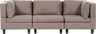 Beliani Modular Sofa Brown Fabric Upholstered 3 Seater Cushioned Backrest Modern Living Room Couch UNSTAD