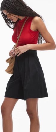 Topshop Pantaloncini svasati neri taglio medio con doppie pieghe-Nero