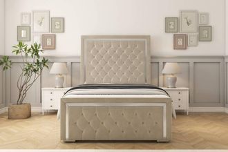 Sloomy Sofia Chrome Plush Frame-Mattress - 50 Upholstered Headboard in Cream | Size: Double