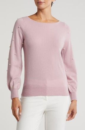 Sofiacashmere Boat Neck Pearl Sleeve Cashmere Sweater in Light Pink at Nordstrom Rack, Size X-Large