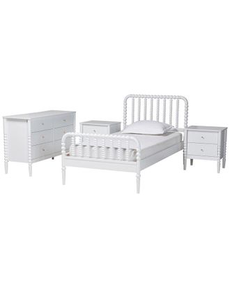 Baxton Studio Lucera Mid-Century Twin Size 4Pc Bobbin Bedroom Set