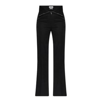Alexander McQueen High-waisted Broek - Dames - Wijde Broeken - Zwart - S - Wol - Broeken