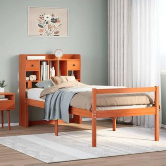 Berkfield Home Bookcase Bed Frame White 75x190 cm Small Single Solid Wood Pine in Brown